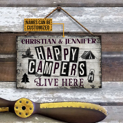 Personalized Camping Happy Campers Live Here Customized Wood Rectangle Sign