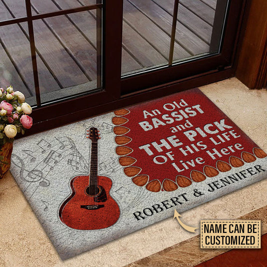 Personalized Guitar Bassist Old Couple Live Here Customized Doormat