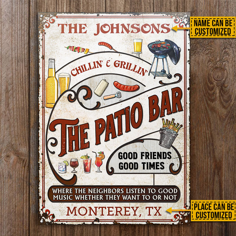 Personalized Patio Grilling Red Listen To The Good Music Chillin Vertical Custom Classic Metal Signs
