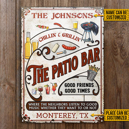 Personalized Patio Grilling Red Listen To The Good Music Chillin Vertical Custom Classic Metal Signs