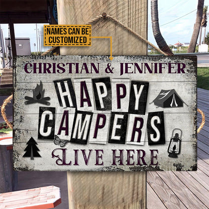 Personalized Camping Happy Campers Live Here Customized Wood Rectangle Sign
