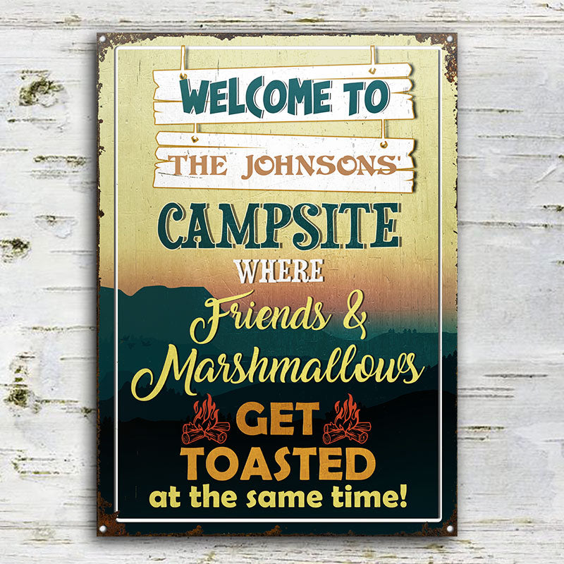 Personalized Camping Campsite Where Friends And Marshmallows Get Toasted Custom Classic Metal Signs