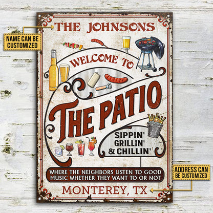 Personalized Patio Grilling Red Listen To The Good Music Sippin Vertical Custom Classic Metal Signs