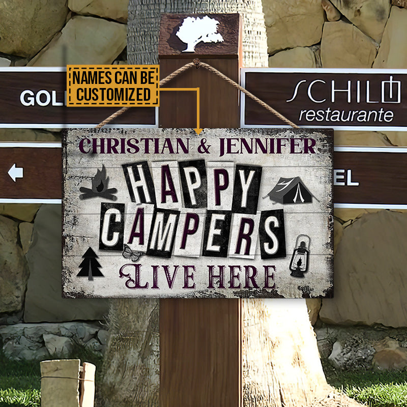 Personalized Camping Happy Campers Live Here Customized Wood Rectangle Sign