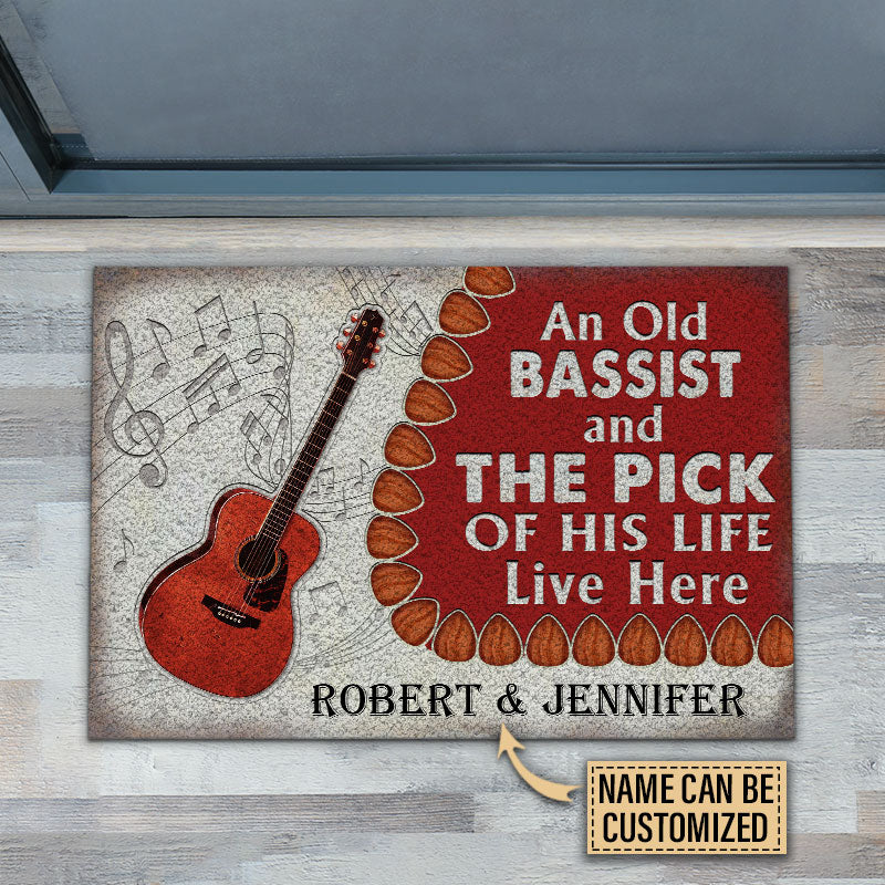 Personalized Guitar Bassist Old Couple Live Here Customized Doormat