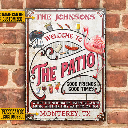 Personalized Patio Grilling Flamingo Listen To The Good Music Vertical Custom Classic Metal Signs