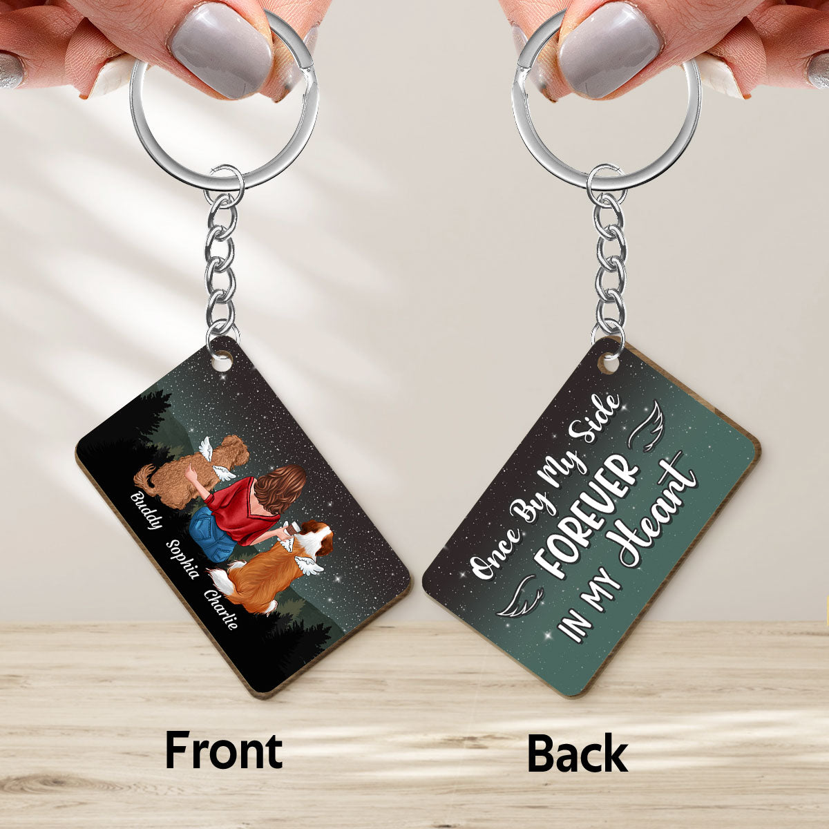 Once By My Side Forever In My Heart Dog Memorial Personalized Wooden Keychain