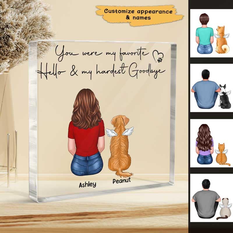 Dog Cat Memorial Pet Remembrance Gift Personalized Square Acrylic Block Plaque - Pet Loss Keepsake Pet Loss Sympathy Present, Keepsake Memory Gift, Acrylic Block
