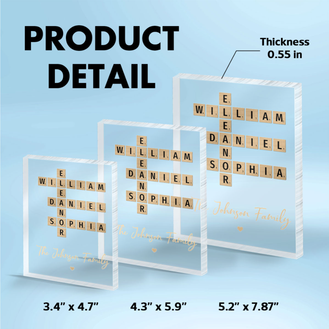 Family Crossword Art Created In A Moment, Treasured Forever Personalized Acrylic Block Plaque