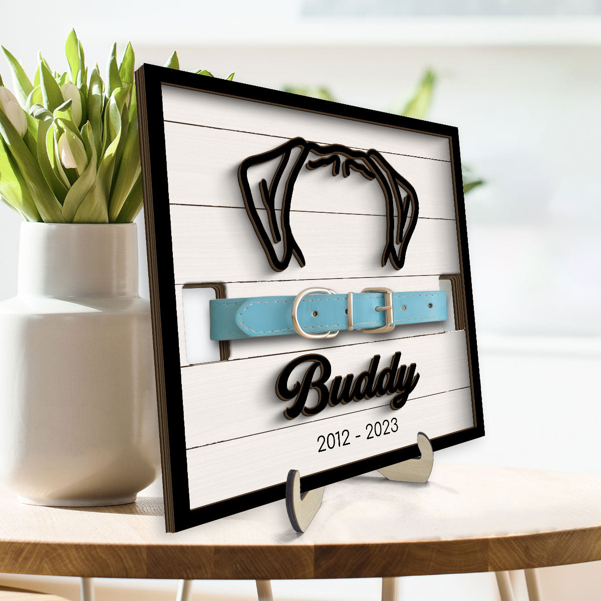 Pet Loss Dog Head Outline Memorial Remembrance Gift Pet Collar Keepsake Personalized Wooden Pet Collar Holder