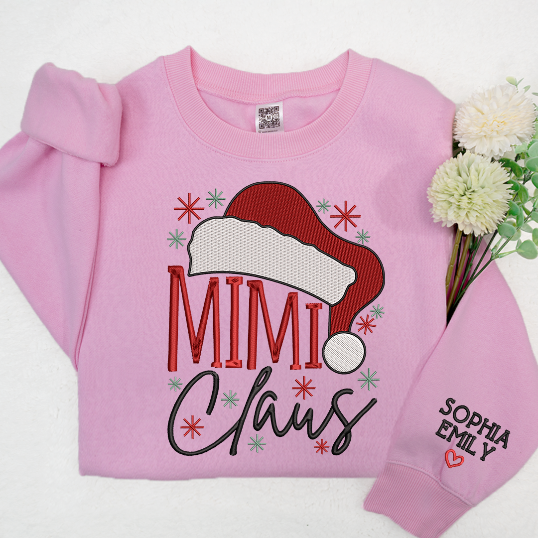 Embroidery Mimi Claus Christmas And Grandkids Sweatshirt