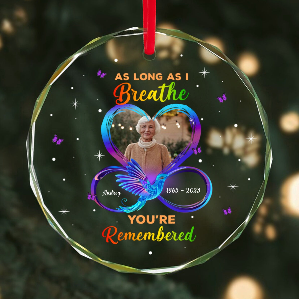 As Long As I Breathe You’Re Remembered Memorial Memorial Glass Ornament, Upload Photo Personalized Memorial Keepsake