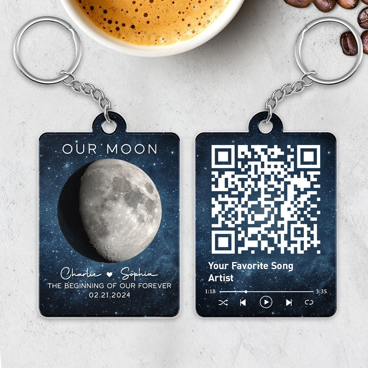Our Moon Couple Gift Moon Phase Art Anniversary Gift For Him Gift For Her Personalized Acrylic Keychain