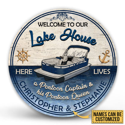 Pontoon Welcome Lake House Custom Wood Circle Sign, Yard Sign, Lake House Decorations, Gifts For Lake House