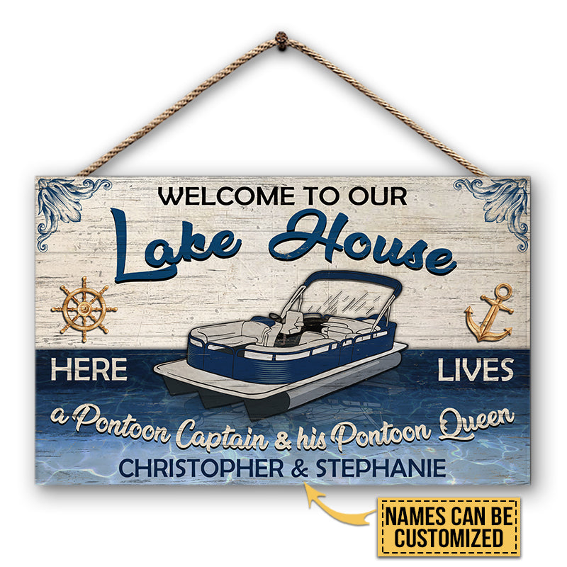 Pontoon Welcome Lake House Custom Wood Rectangle Sign, Yard Sign, Lake House Decorations, Gifts For Lake House