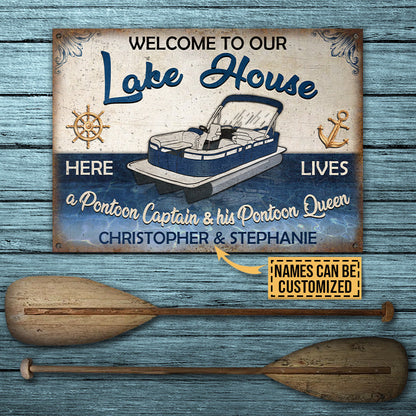 Pontoon Welcome Lake House Custom Classic Metal Signs, Yard Sign, Lake House Decorations, Gifts For Lake House