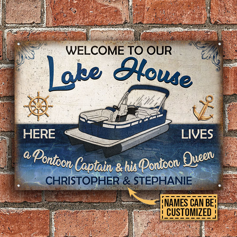 Pontoon Welcome Lake House Custom Classic Metal Signs, Yard Sign, Lake House Decorations, Gifts For Lake House