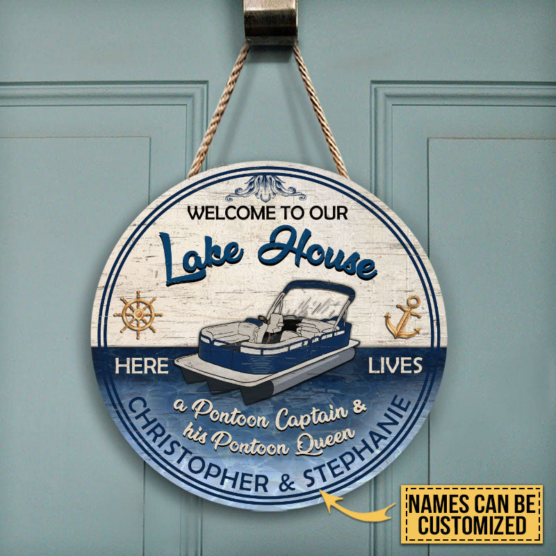 Pontoon Welcome Lake House Custom Wood Circle Sign, Yard Sign, Lake House Decorations, Gifts For Lake House