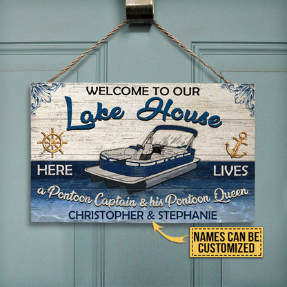 Pontoon Welcome Lake House Custom Wood Rectangle Sign, Yard Sign, Lake House Decorations, Gifts For Lake House