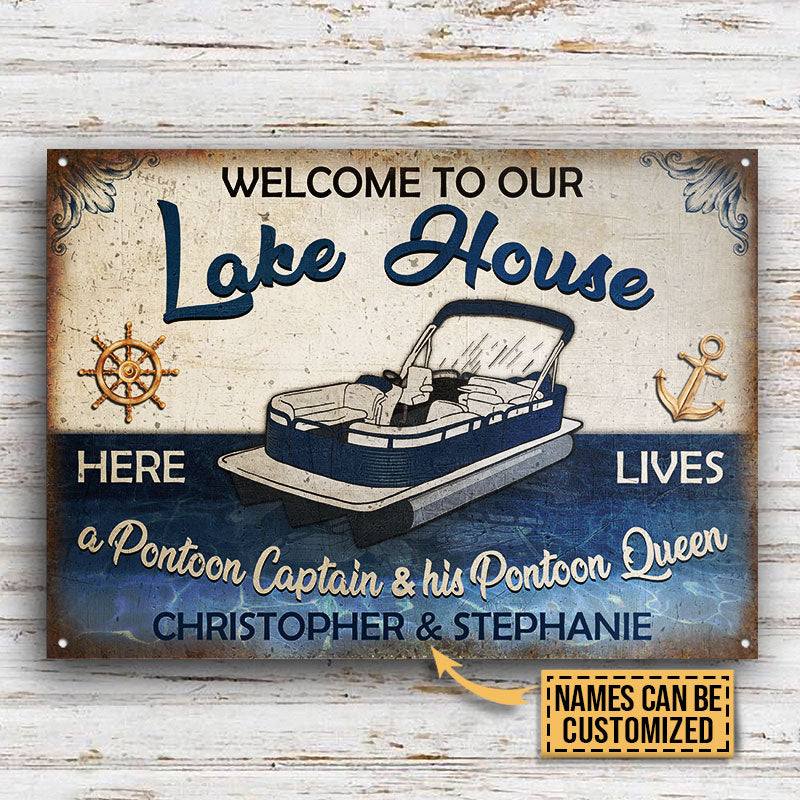 Pontoon Welcome Lake House Custom Classic Metal Signs, Yard Sign, Lake House Decorations, Gifts For Lake House