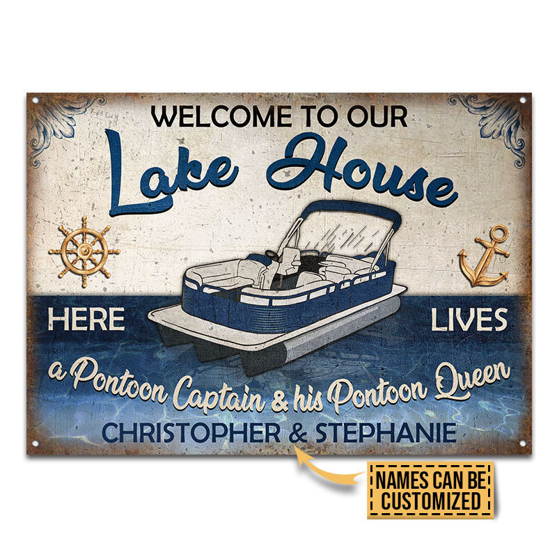 Pontoon Welcome Lake House Custom Classic Metal Signs, Yard Sign, Lake House Decorations, Gifts For Lake House