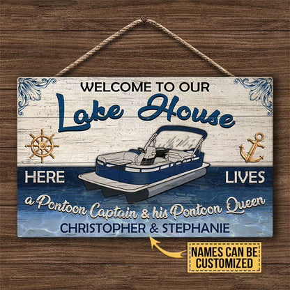 Pontoon Welcome Lake House Custom Wood Rectangle Sign, Yard Sign, Lake House Decorations, Gifts For Lake House