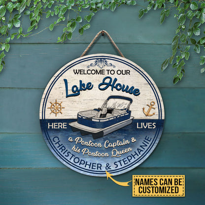 Pontoon Welcome Lake House Custom Wood Circle Sign, Yard Sign, Lake House Decorations, Gifts For Lake House