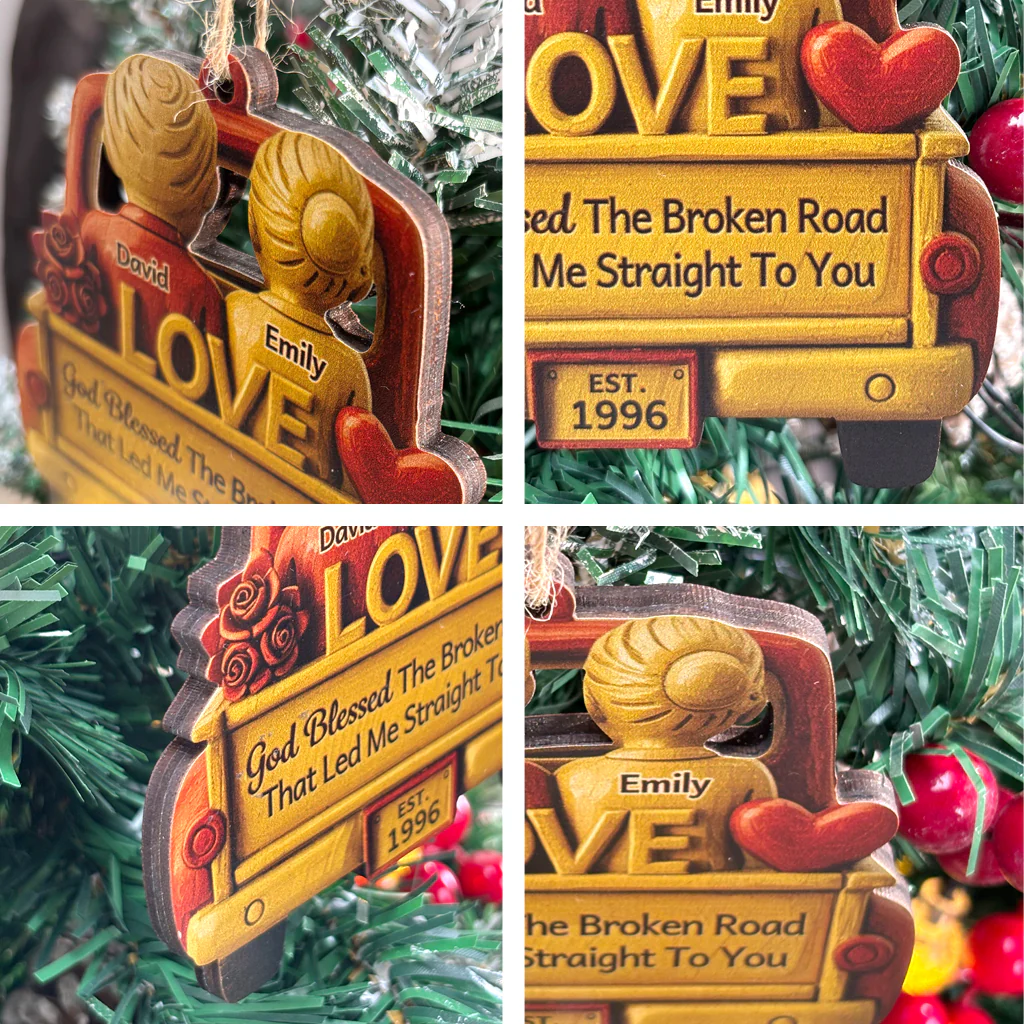 Custom Wood Ornament - Personalized Anniversary Christmas Wedding Gifts For Husband And Wife, Him And Her - Love Led Us Home
