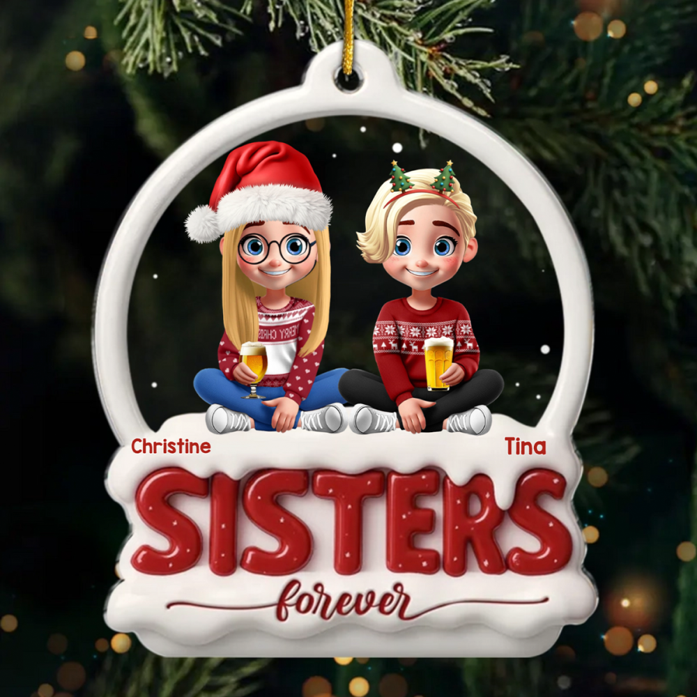 Custom Acrylic Ornament - Personalized Best Friend Christmas Birthday Gifts For Women, Besties, Sisters, BFF - Bestie Nights Glow With Cheer