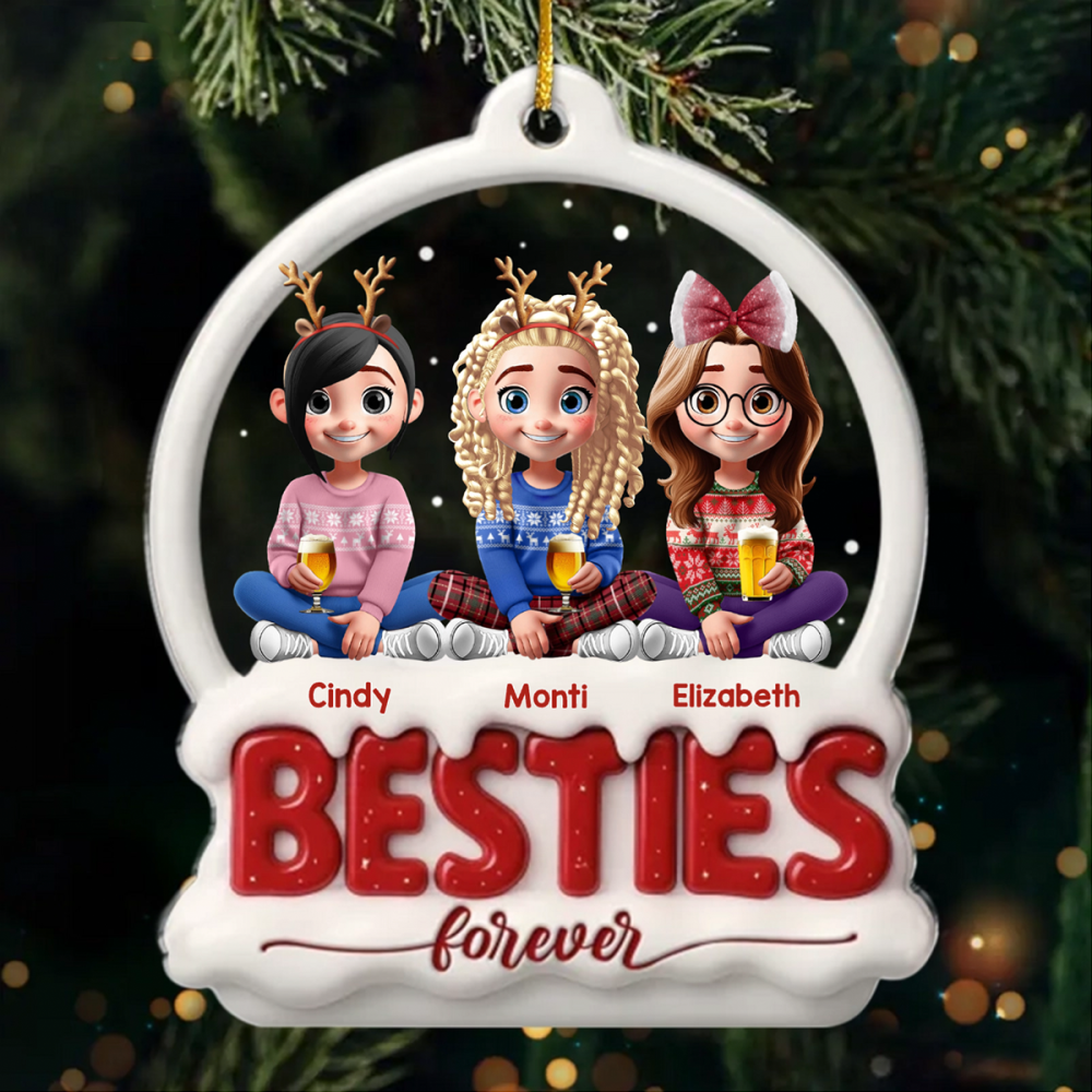 Custom Acrylic Ornament - Personalized Best Friend Christmas Birthday Gifts For Women, Besties, Sisters, BFF - Bestie Nights Glow With Cheer