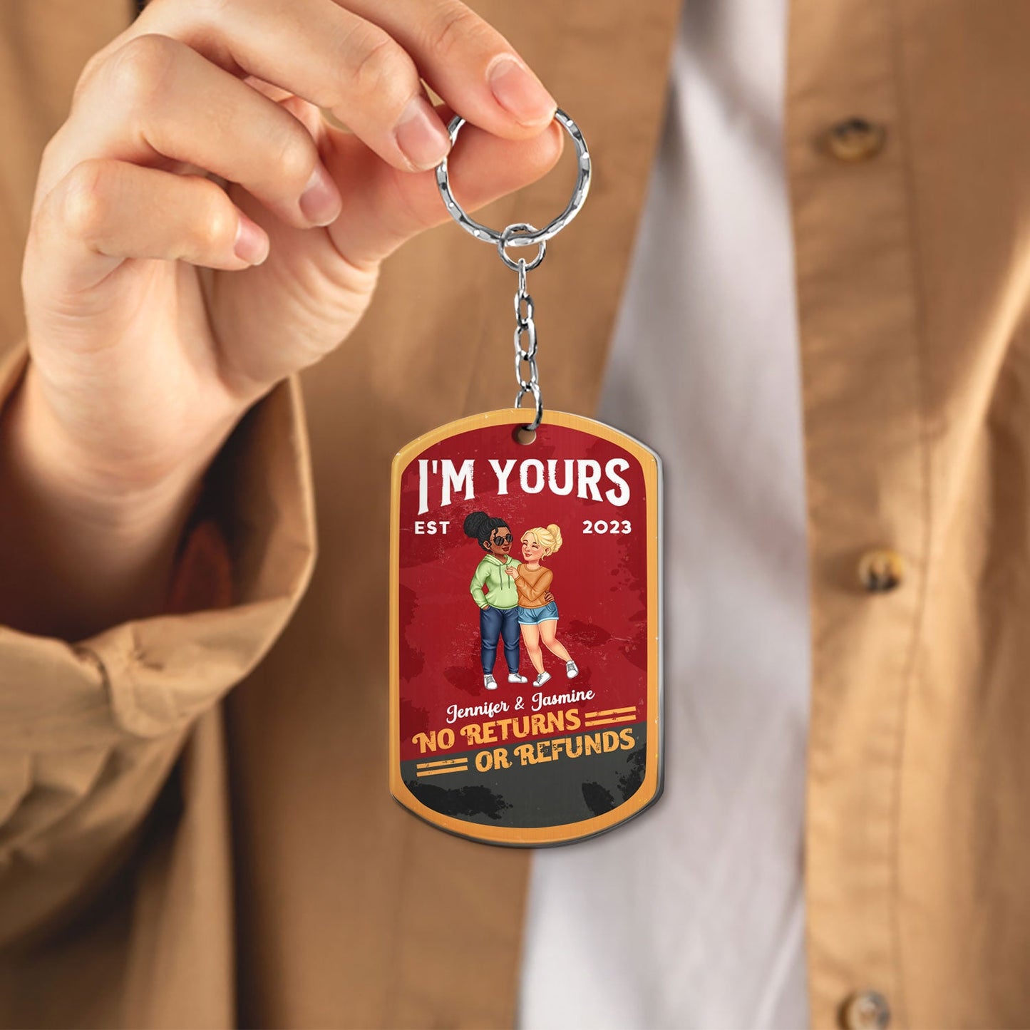 No Returns Or Refunds - Anniversary Gift For Spouse, Lover, Couple, Husband, Wife, Girlfriend, Boyfriend - Personalized Aluminum Keychain