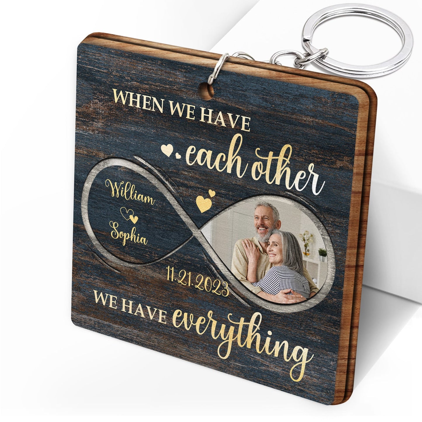 Custom Photo Couple My Heart Needed You - Anniversary Gift For Couples, Spouse, Lovers, Wife, Husband, Girlfriend, Boyfriend - Personalized Wooden Keychain