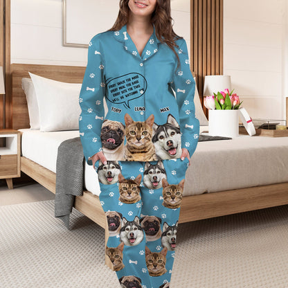 Custom Photo Dog Cat Watching You - Gift For Pet Lovers - Personalized Long Pajamas Set