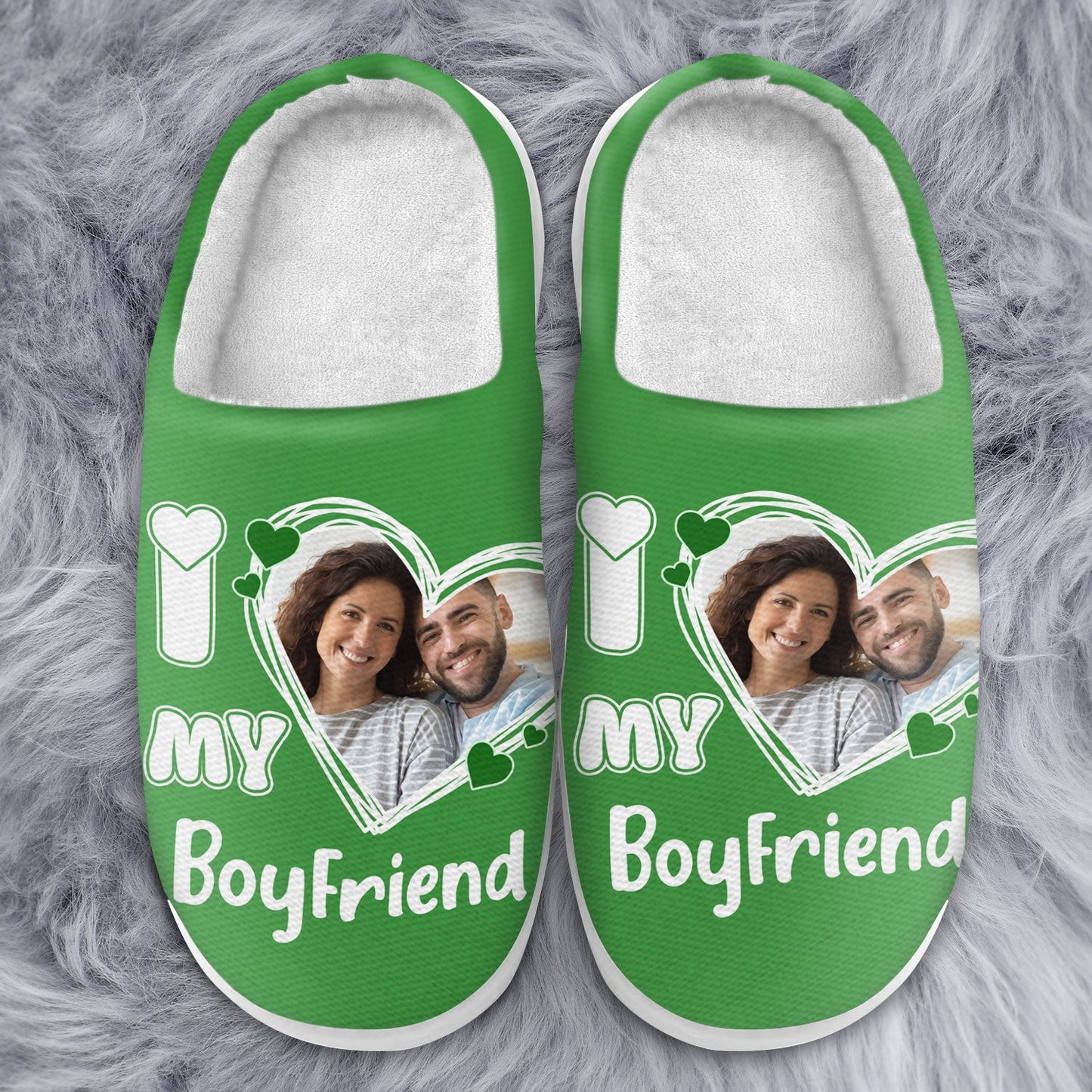 Custom Photo I Love My Boyfriend Girlfriend - Loving, Anniversary Gift For Couples, Spouse, Lover, Wife, Husband - Personalized Fluffy Slippers