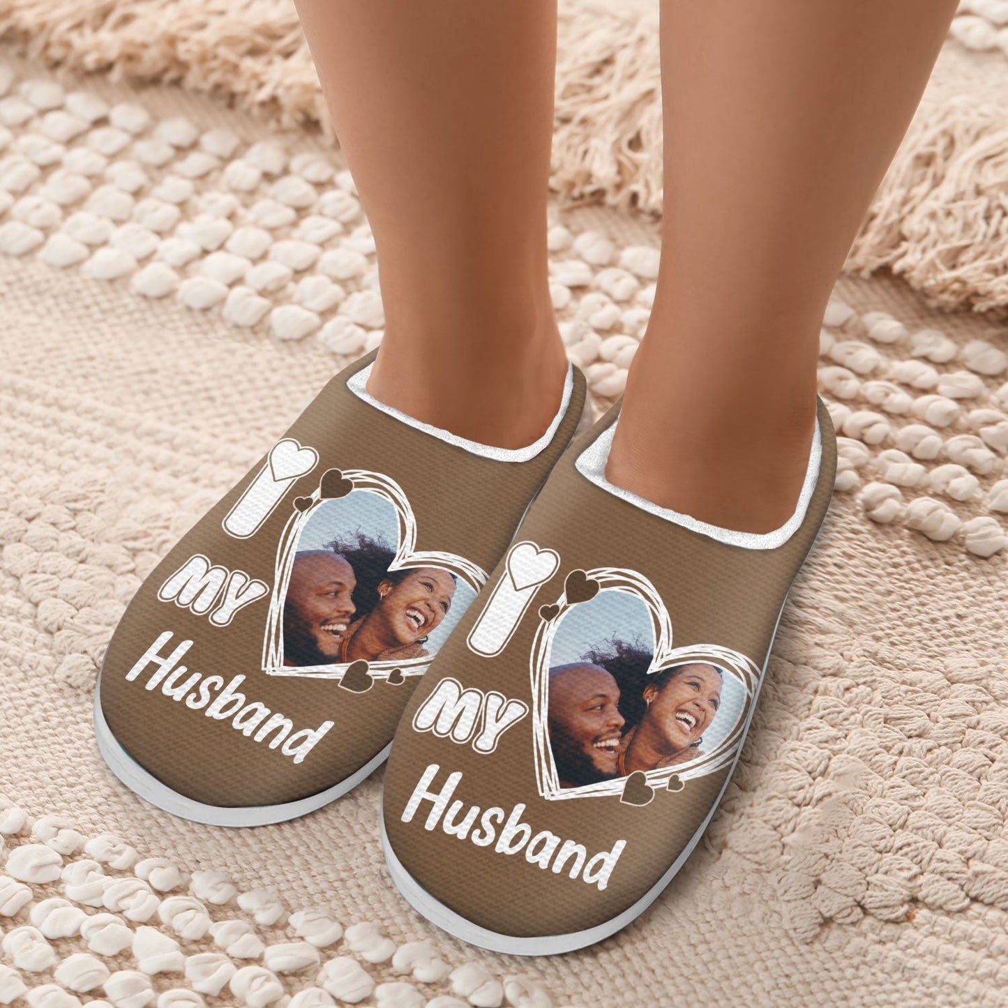 Custom Photo I Love My Boyfriend Girlfriend - Loving, Anniversary Gift For Couples, Spouse, Lover, Wife, Husband - Personalized Fluffy Slippers