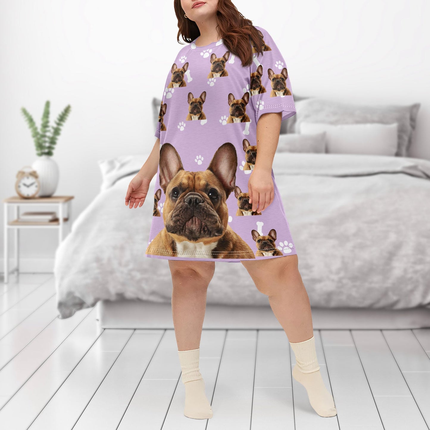 Custom Photo Dog Cat - Gift For Pet Lovers, Pet Mom - Personalized Women's Sleep Tee