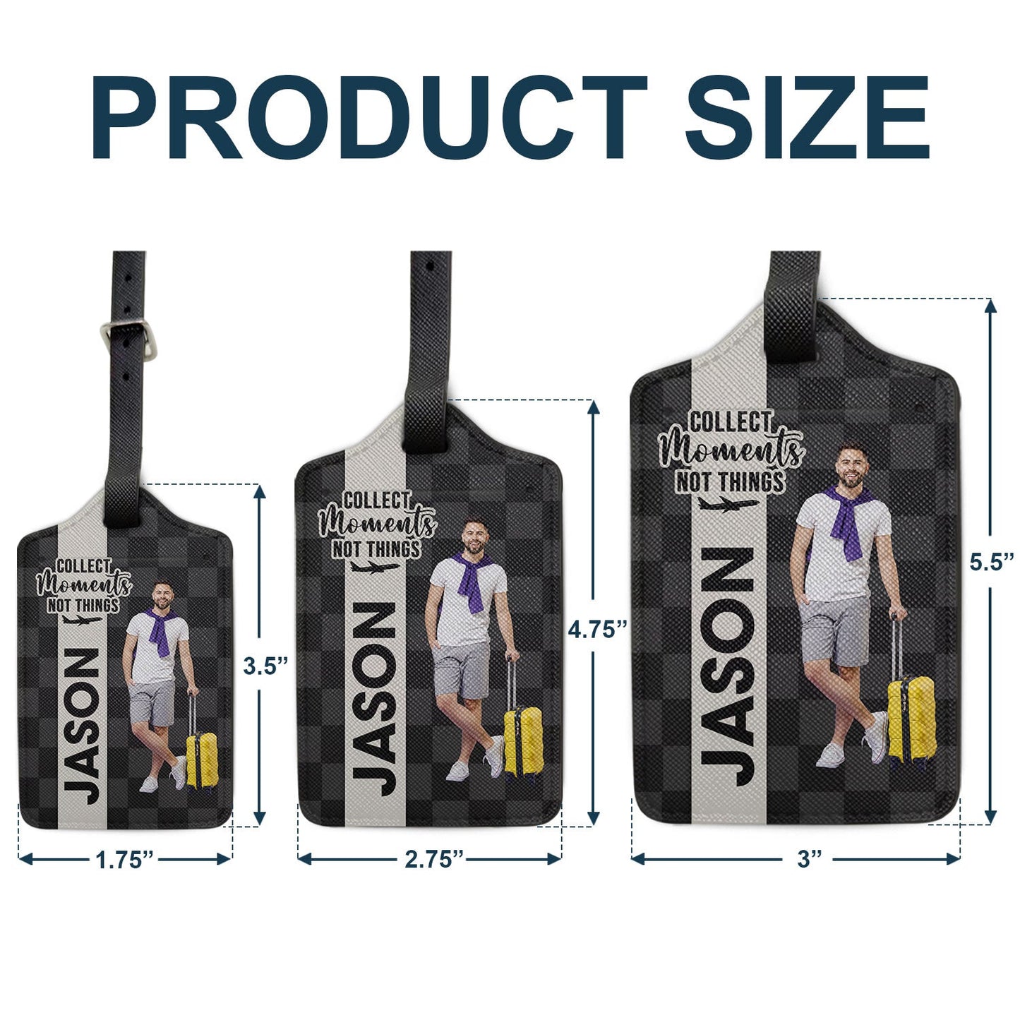 Custom Photo Collect Moments Not Things - Gift For Travellers, Travelling Lovers, Him, Her - Personalized Luggage Tag