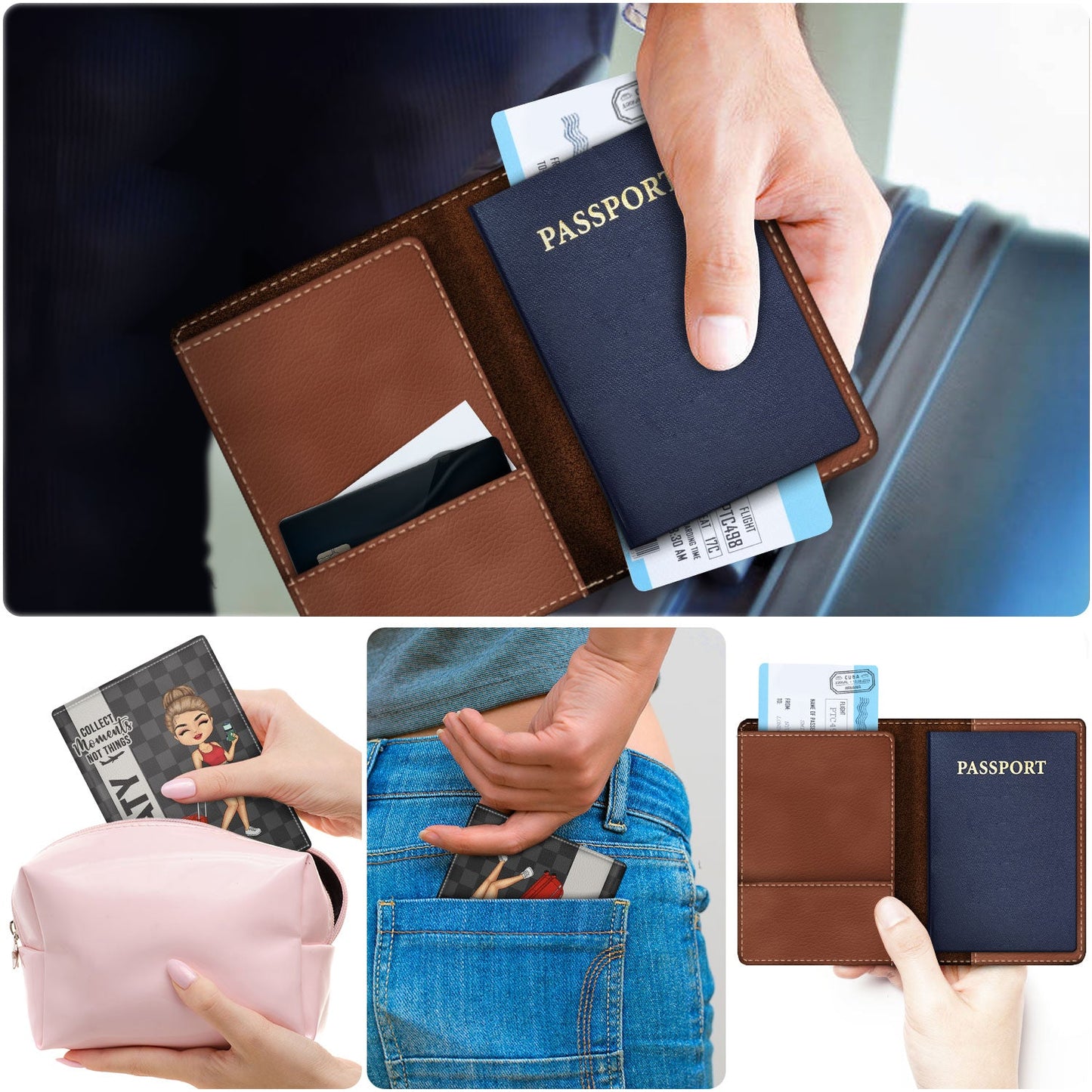Collect Moments Not Things - Gift For Travellers, Travelling Lovers, Him, Her - Personalized Passport Cover, Passport Holder