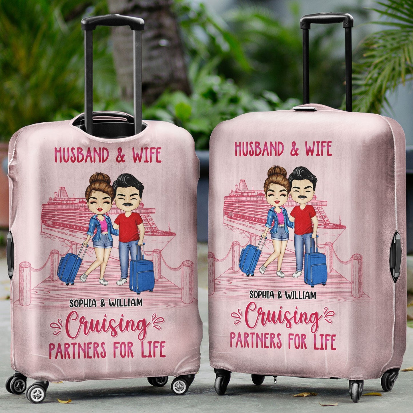 Husband & Wife Cruising Partners For Life - Gift For Couples - Personalized Luggage Cover