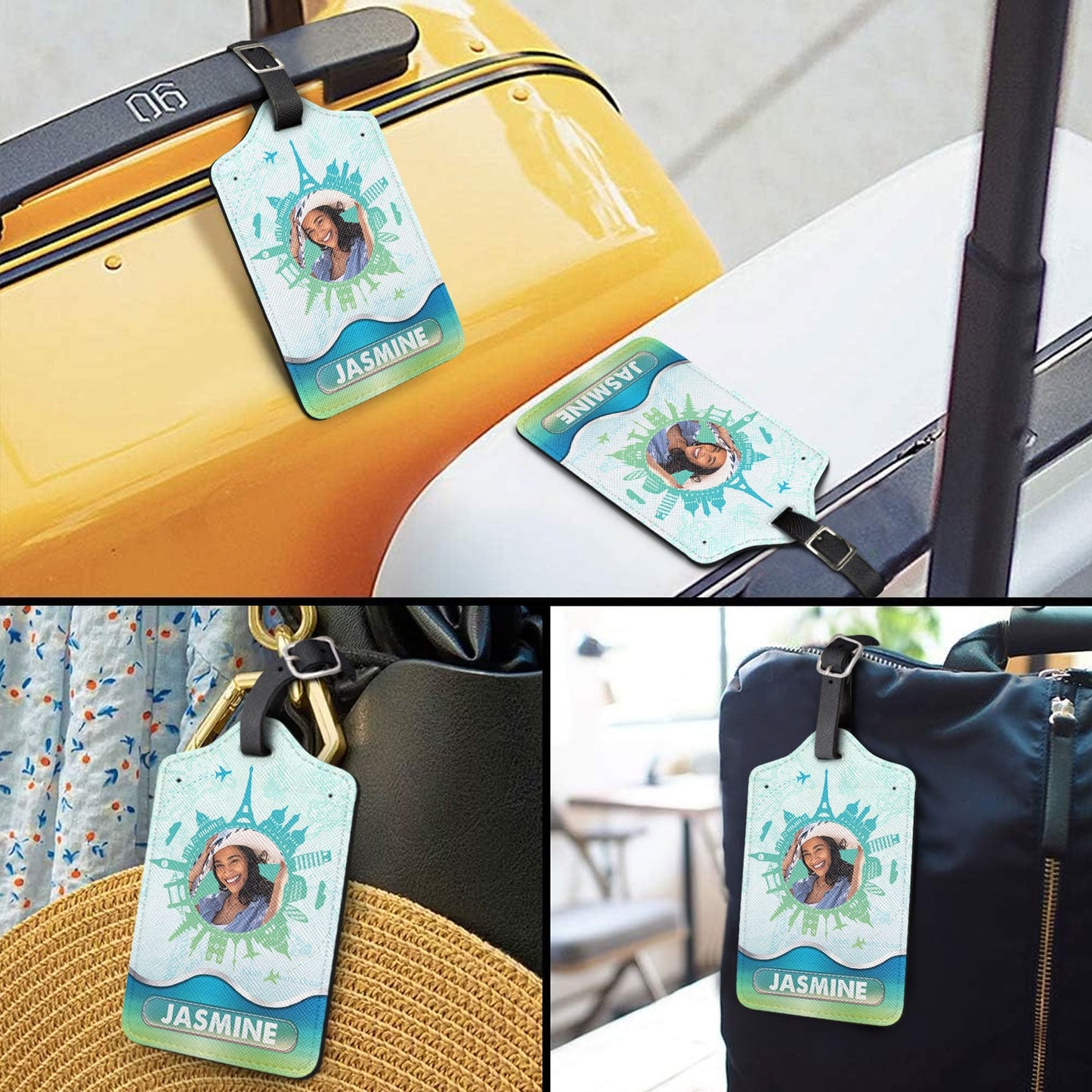 Custom Photo Travel Around The World - Gift For Traveling Lovers, Vacation Lovers, Travelers, Him, Her - Personalized Luggage Tag