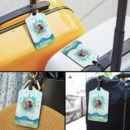 Custom Photo Travel Around The World - Gift For Traveling Lovers, Vacation Lovers, Travelers, Him, Her - Personalized Luggage Tag