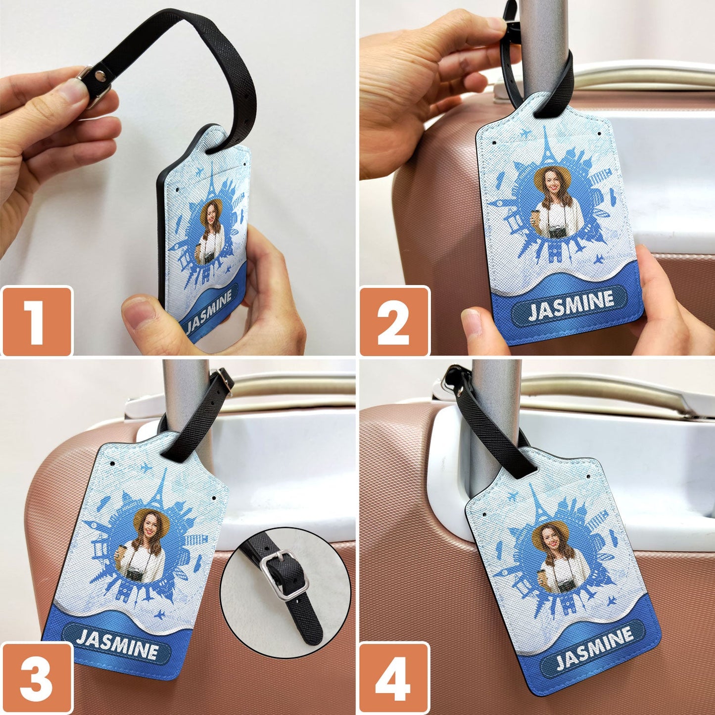 Custom Photo Travel Around The World - Gift For Traveling Lovers, Vacation Lovers, Travelers, Him, Her - Personalized Luggage Tag