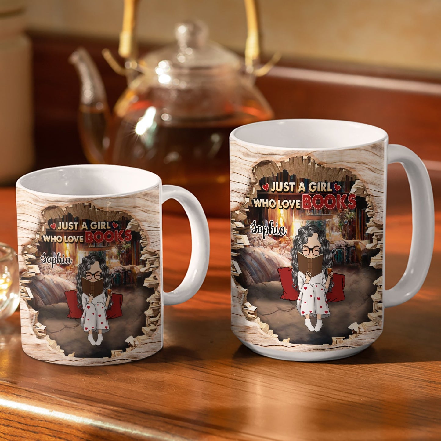 3D Books Library Cave Reading - Gift For Book Lovers - Personalized Edge-to-Edge Mug