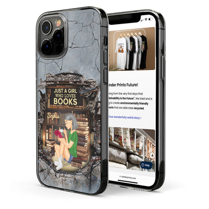 3D Cracked Wall Reading Girl Just A Girl Who Loves - Gift For Book Lovers - Personalized Clear Phone Case