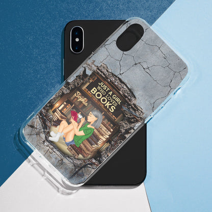 3D Cracked Wall Reading Girl Just A Girl Who Loves - Gift For Book Lovers - Personalized Clear Phone Case