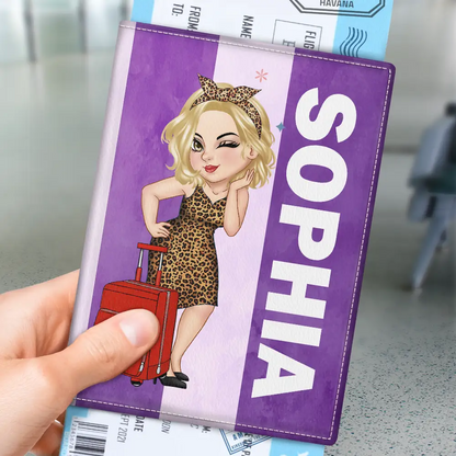 Turban Woman Traveling Around The World - Personalized Passport Cover, Passport Holder