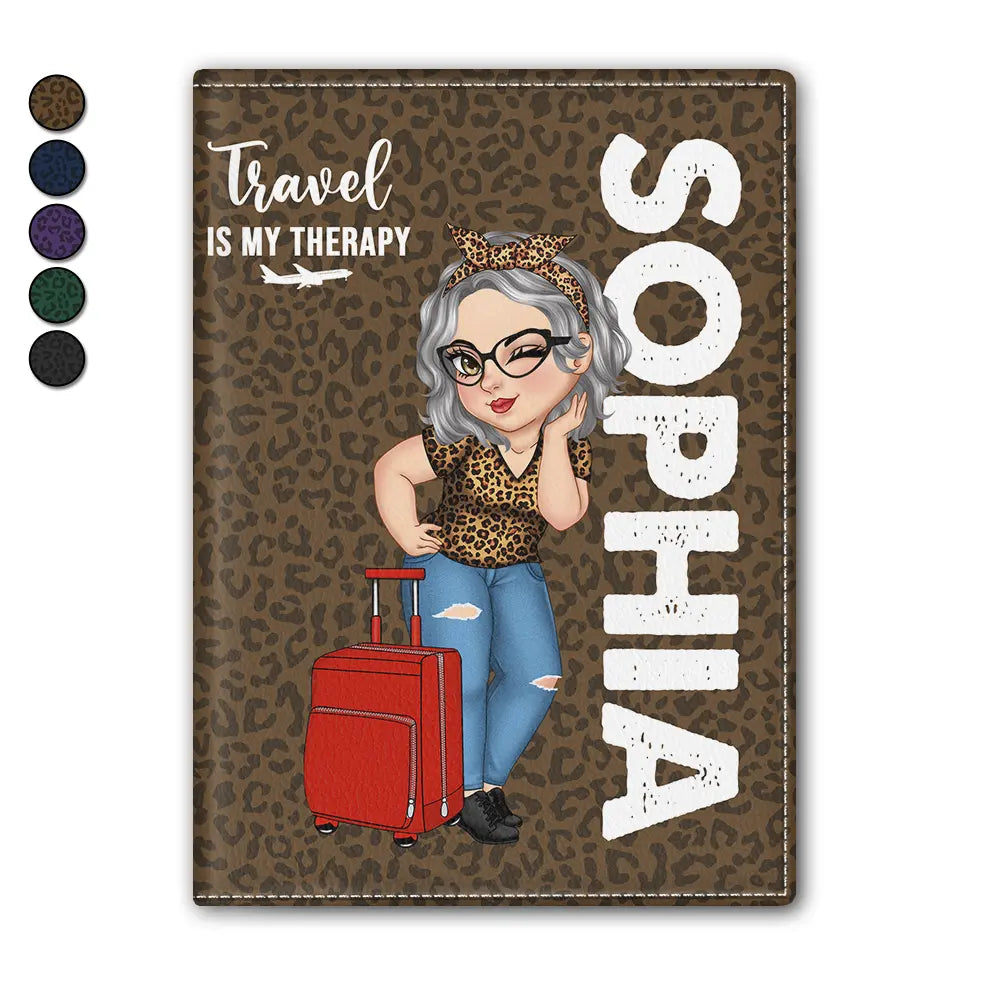 Travel Is My Therapy Leopard Pattern - Personalized Passport Cover, Passport Holder