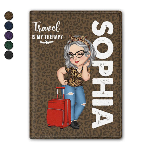 Travel Is My Therapy Leopard Pattern - Personalized Passport Cover, Passport Holder