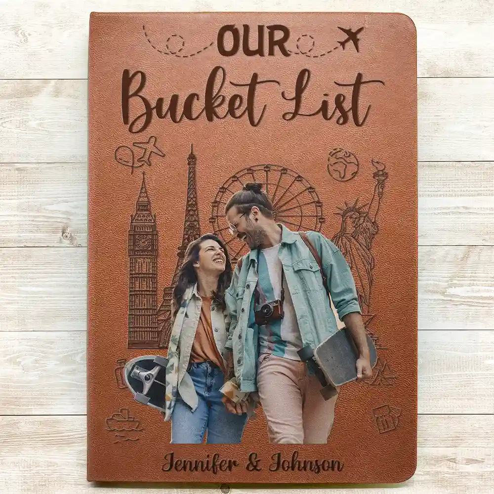 Custom Photo Travel Couple Our Adventure Book - Personalized Leather Journal