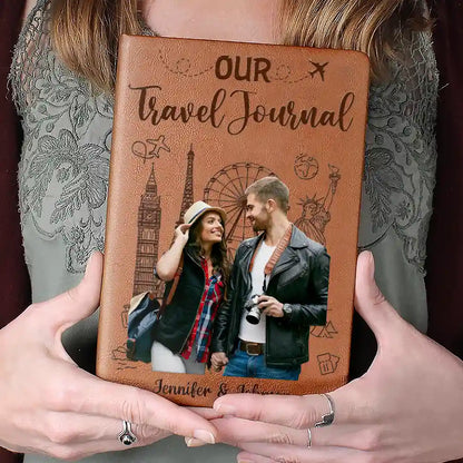 Custom Photo Travel Couple Our Adventure Book - Personalized Leather Journal